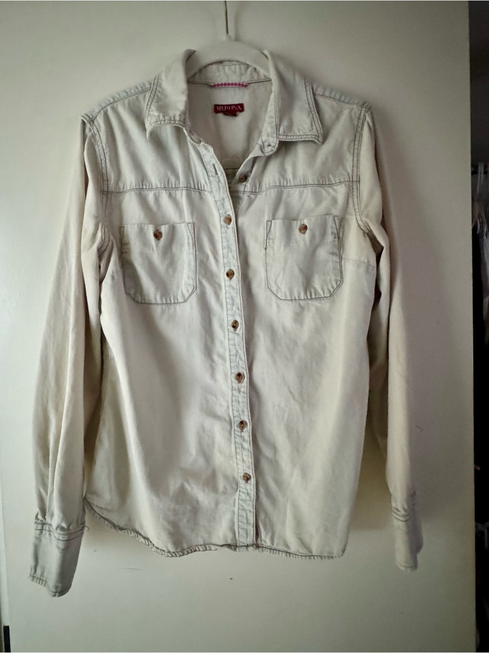 Merona Stone Washed Denim Button Down Shirt, Small